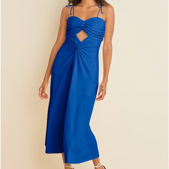 VENUS Dresses & Skirts - NWT Venus Blue Ruched Cutout Tie Strap Midi Dress Size Small